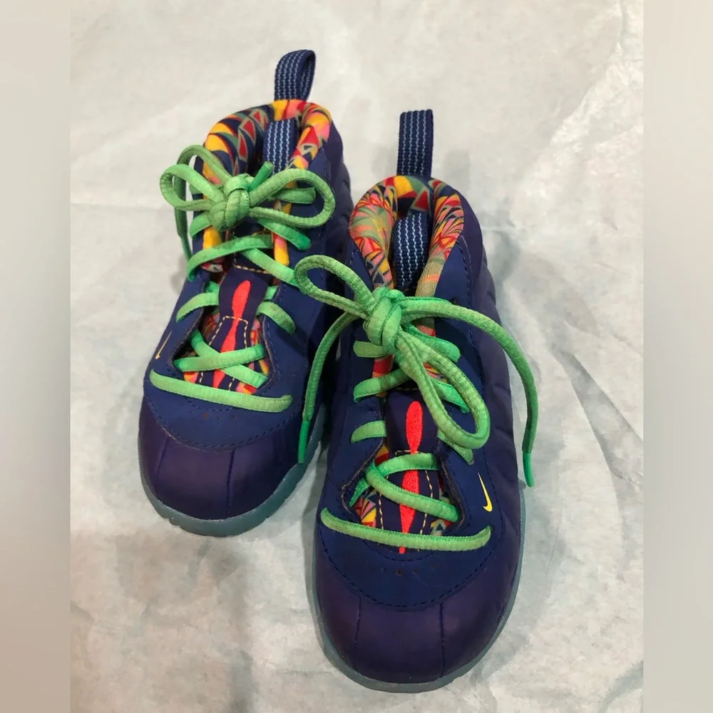 Nike kids Little Posite 1GS kaleidoscope sneakers blue 6c - Picture 1 of 4
